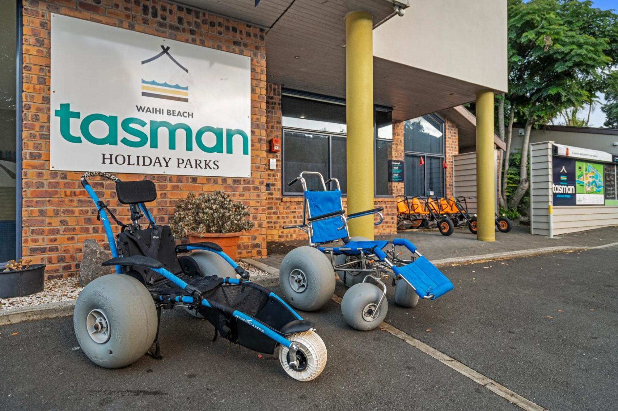 Tasman Holiday Parks - Waihi Beach 외부 사진 Beach wheelchairs at a holiday park